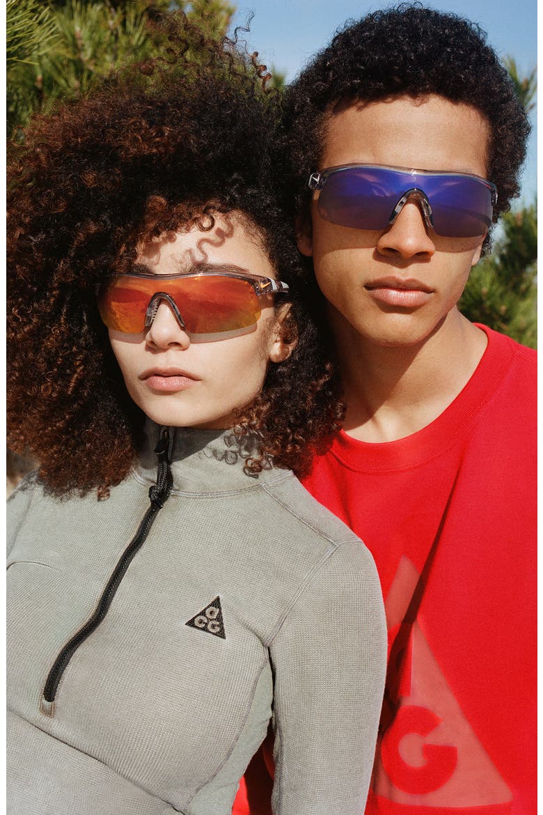 Show X1 58mm Wraparound Sunglasses, Alternate, color, SHINY WOLF GREY/ BLUE MIRROR