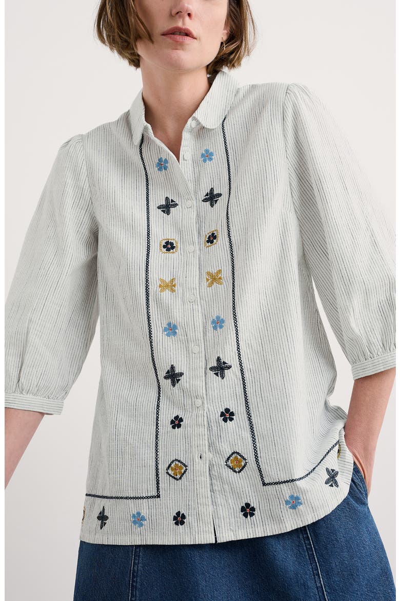 Hope Cottage Embroidered Organic Cotton Top, Main, color, SIMPLICITY STRIPE MARITIME