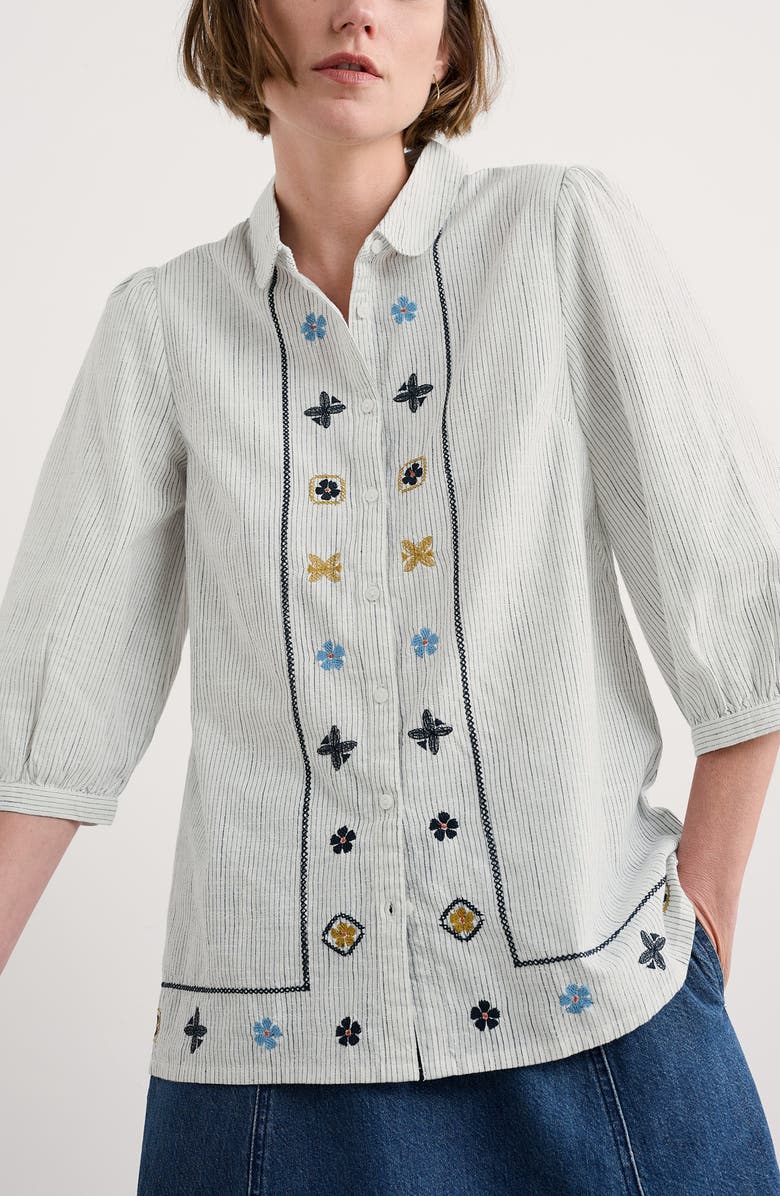 Seasalt Cornwall Hope Cottage Embroidered Organic Cotton Top, Main, color, Simplicity Stripe Maritime