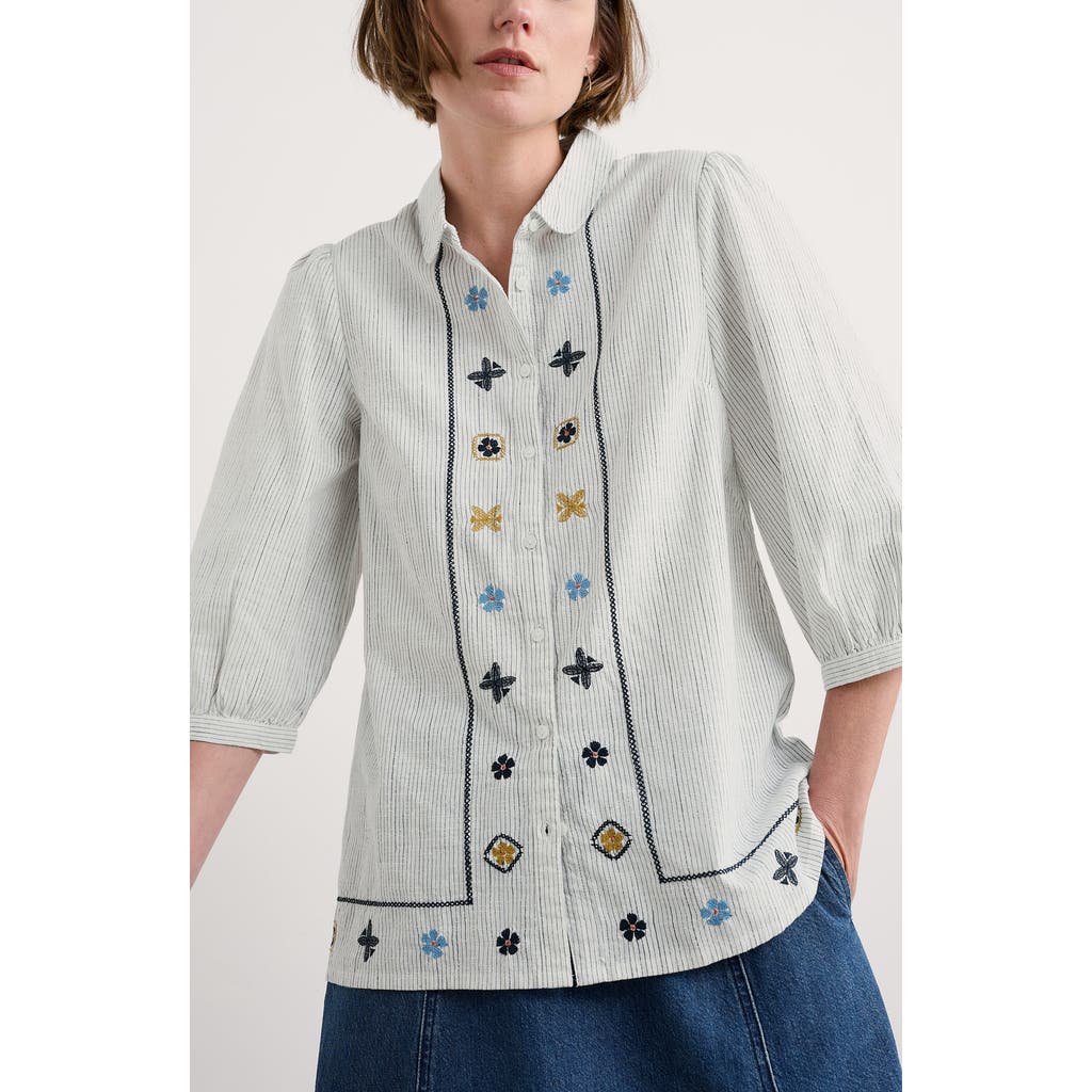 Seasalt Cornwall Hope Cottage Embroidered Organic Cotton Top In Gray