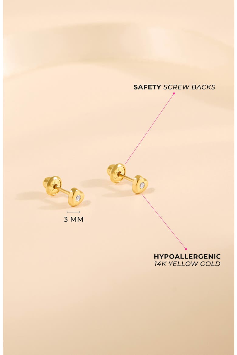 14kie Tiny Cubic Zirconia Heart Earrings, Alternate, color, Gold