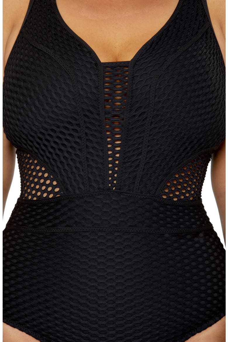Castaway One-Piece Swimsuit Plus), Alternate, color, BLACK