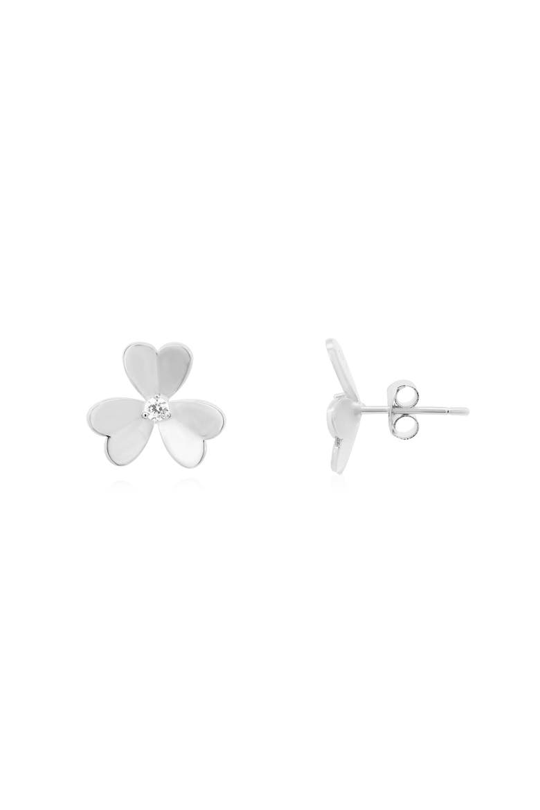 Clover Petal CZ Stud Earrings, Main, color, Sterling Silver