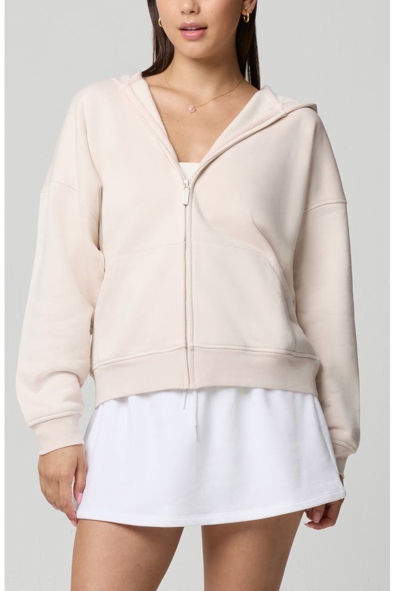 Cozy Crush Forever Embroidered Oversize Graphic Zip Hoodie, Main, color, ROSE QUARTZ PERFUME