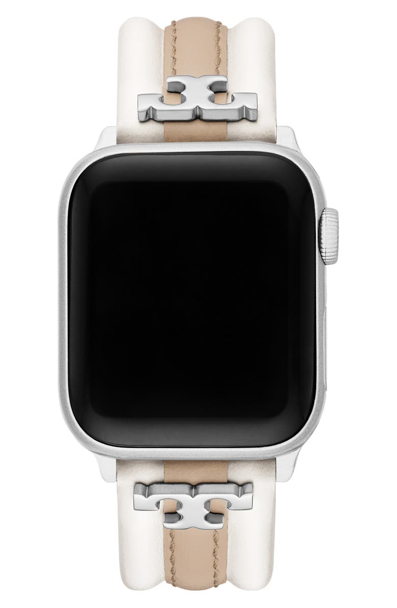 Tory Burch Kira Leather Apple Watch<sup>®</sup> Strap, 20mm, Alternate, color, Ivory