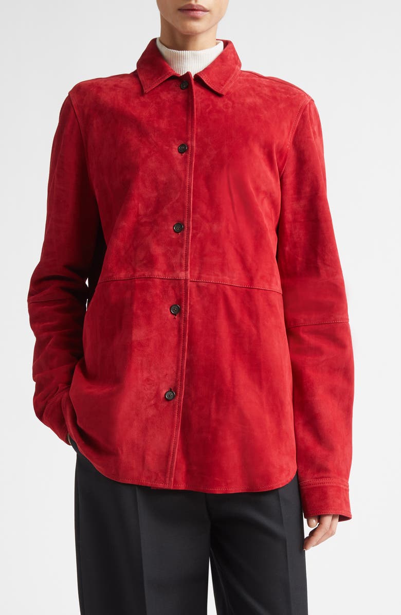 TOTEME Soft Suede Overshirt, Main, color, Poppy