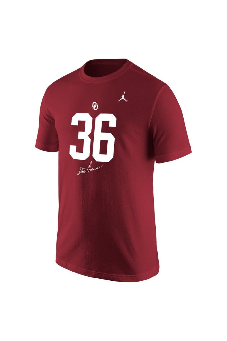 Men's Jordan Brand Crimson Oklahoma Sooners Steve Owens Jersey T-Shirt, Alternate, color, Crimson