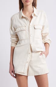 FRAME Trapunto Oversize Cotton Blend Denim Button-Up Shirt