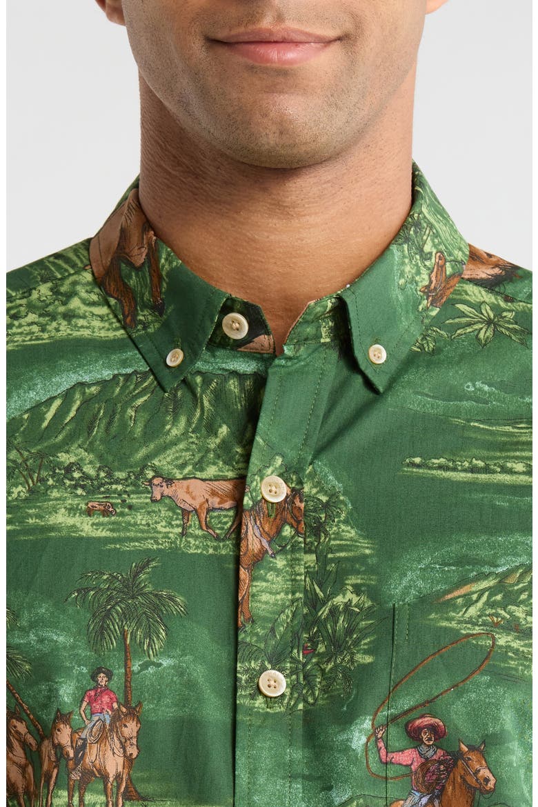 Paniolo Country Print Cotton Short Sleeve Button-Down Shirt, Alternate, color, MEADOW