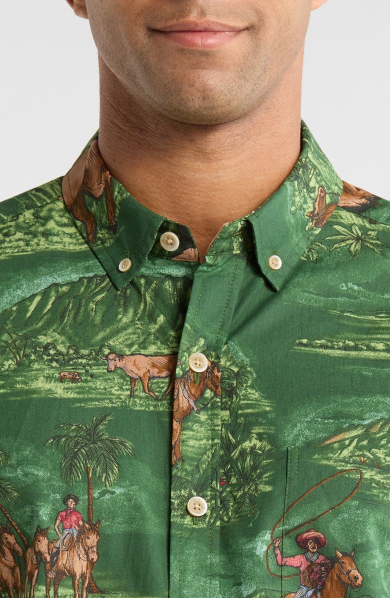 Kahala Paniolo Country Print Cotton Short Sleeve Button-Down Shirt, Alternate, color, Meadow