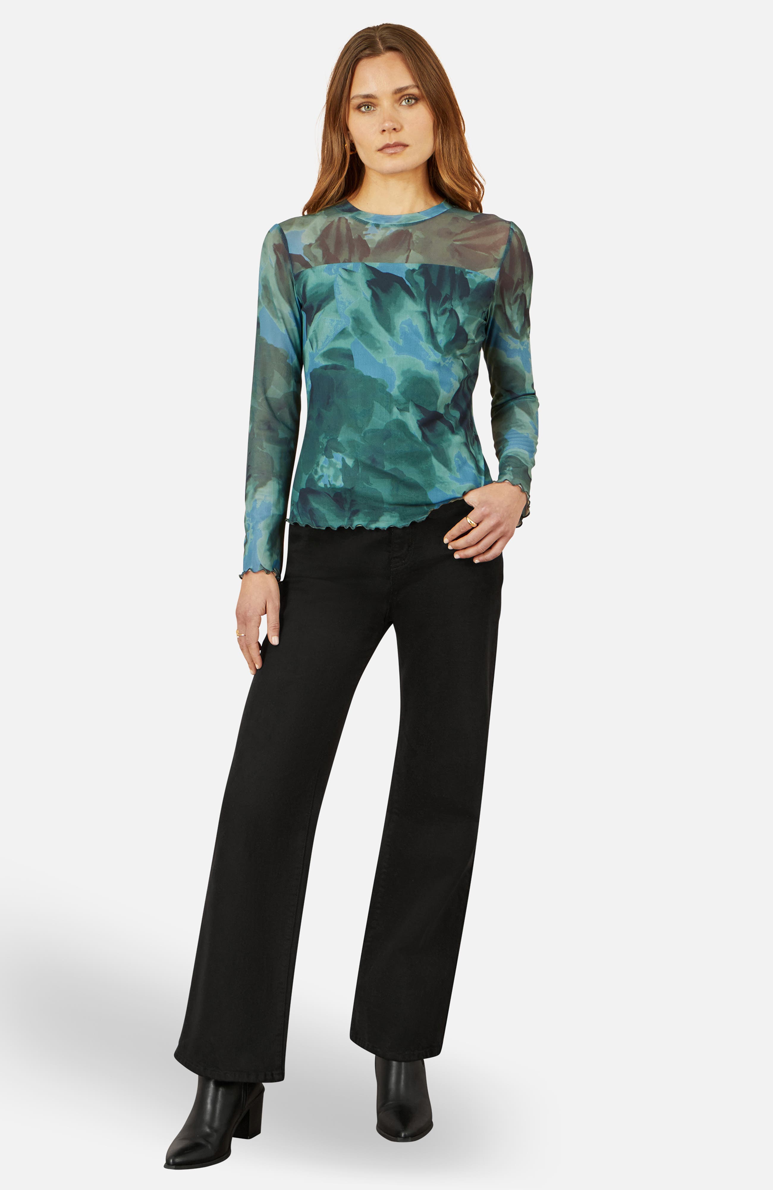 Long Sleeve Floral Mesh Top - image 2