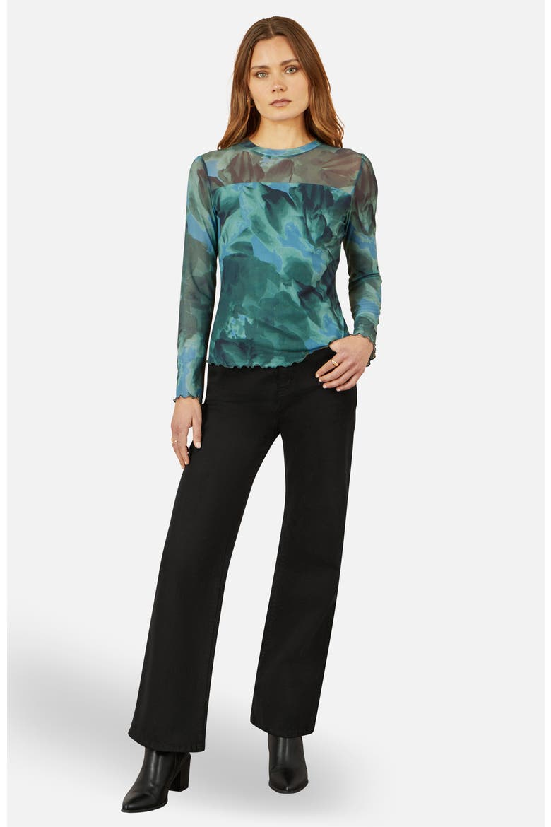 Long Sleeve Floral Mesh Top, Alternate, color, Green
