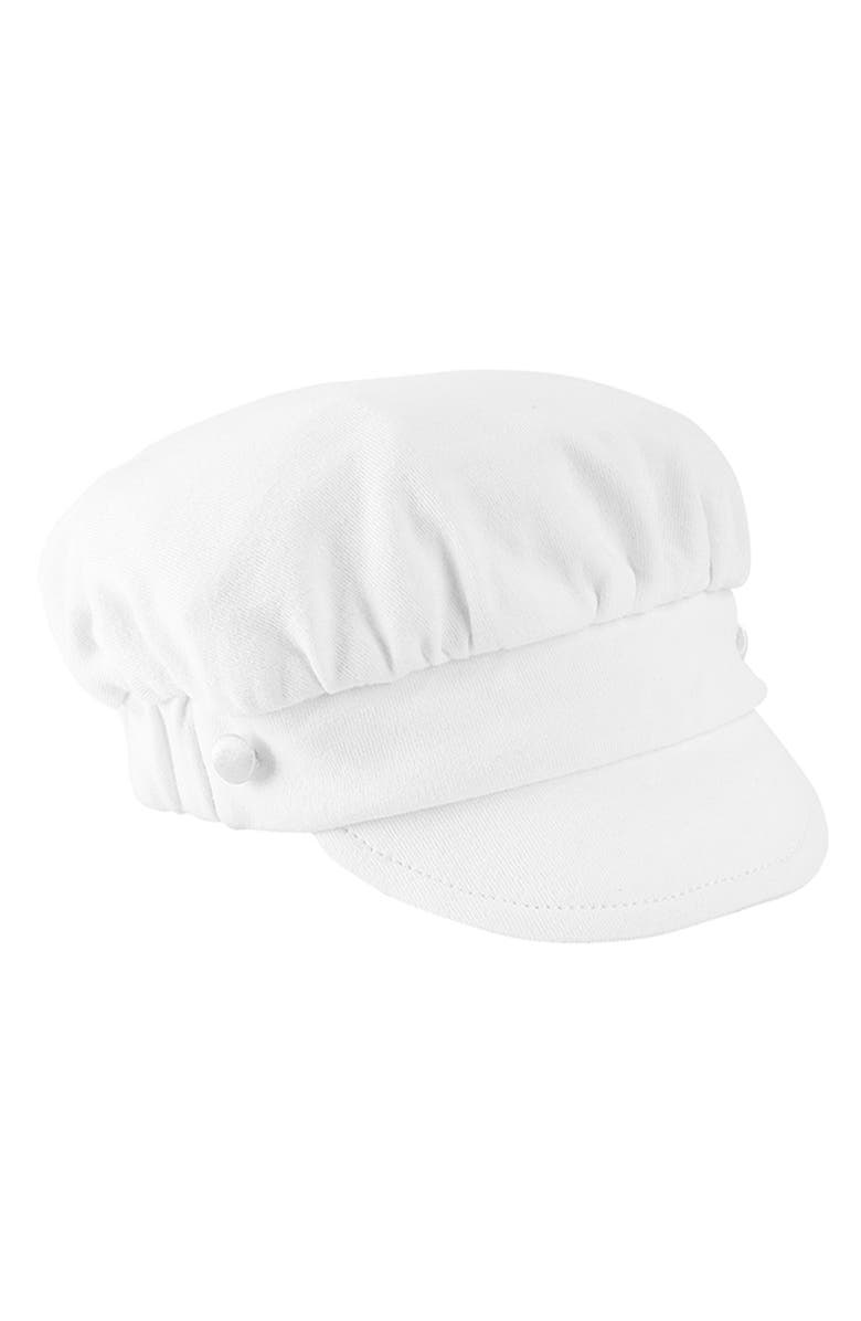 Carriage Boutique Elegant Christening Romper & Newsboy Cap Set, Alternate, color, White