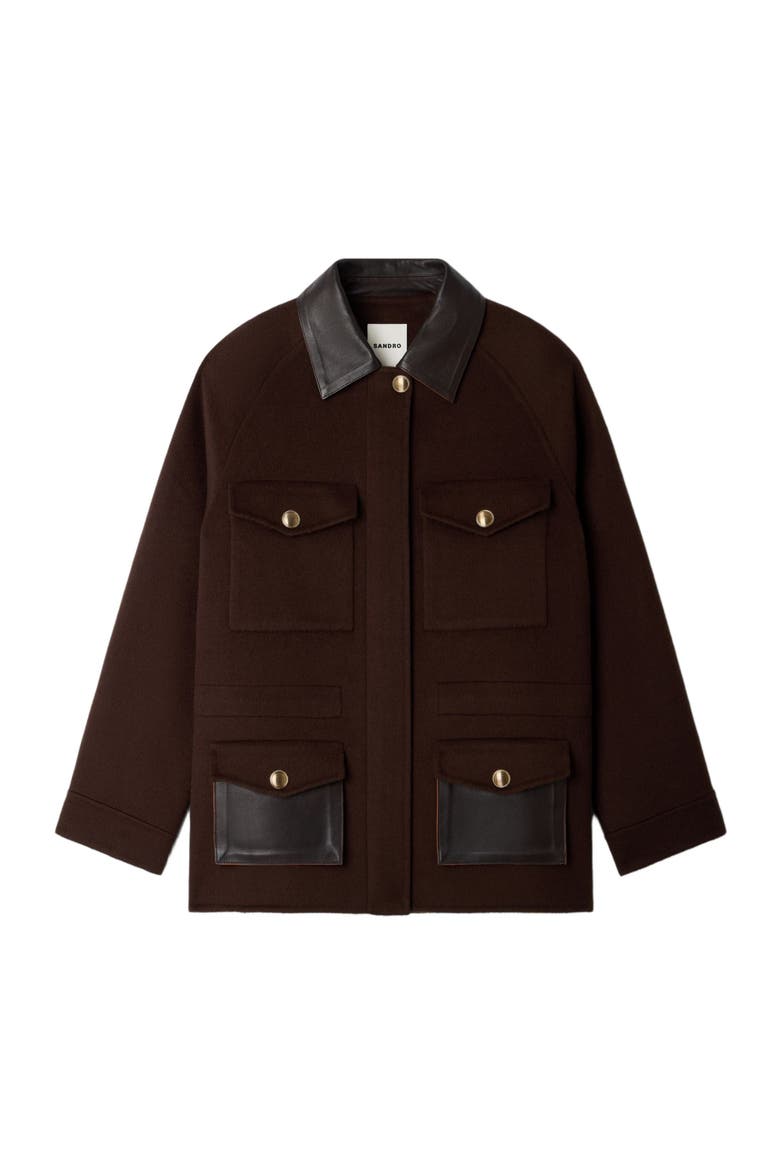 Double-faced coat, leather collar, Alternate, color, Brown