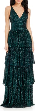 Dress the Population Lorain Sequin Tiered Ruffle Gown