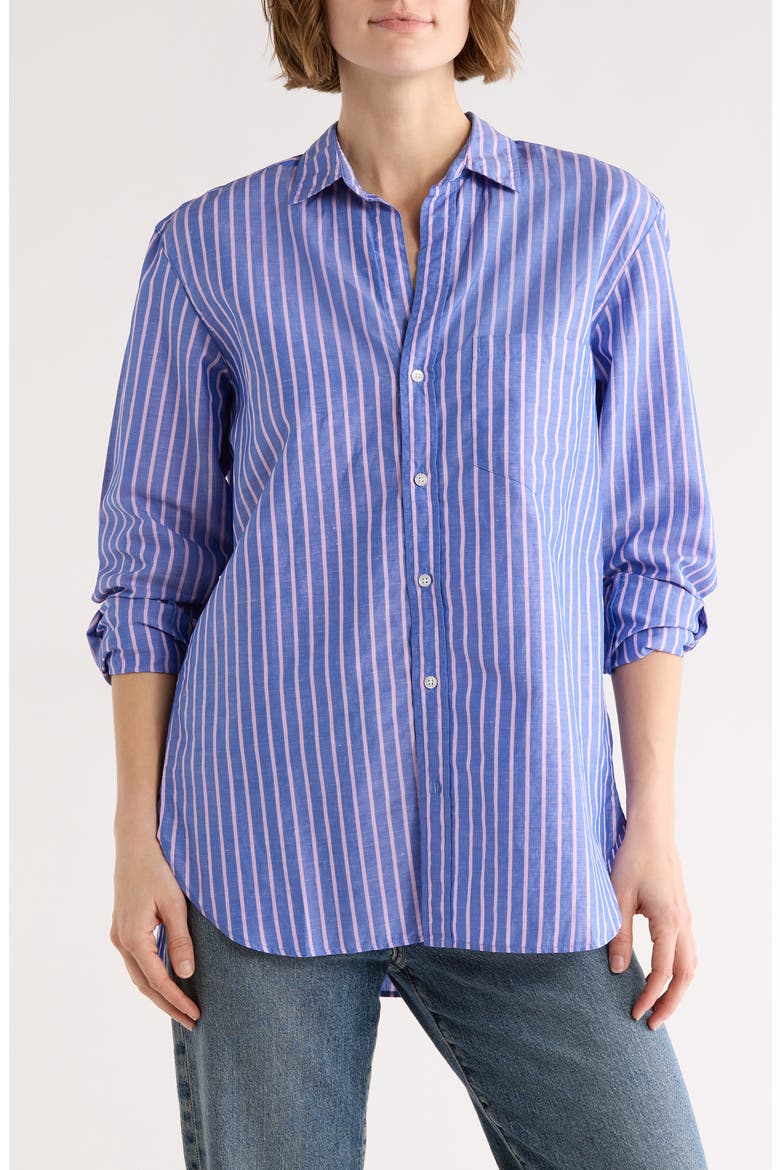 Relaxed Fit Cotton Button-Up Shirt, Main, color, BRIGHT BLUE PINK STRIPE