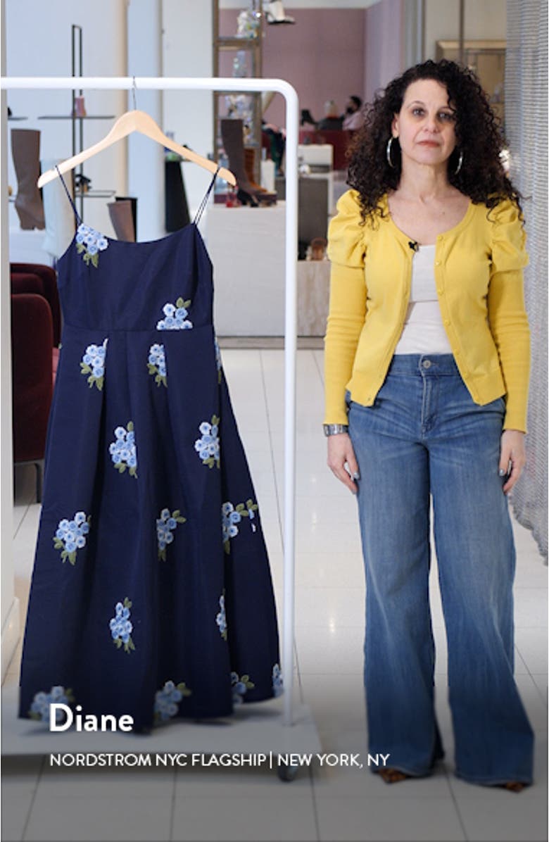 Audra Floral Embroidery Cocktail Midi Dress, sales video thumbnail