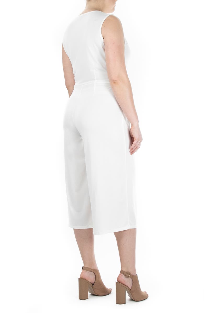 Nina Leonard Surplice Wrap Crop Jumpsuit, Alternate, color, Ivory