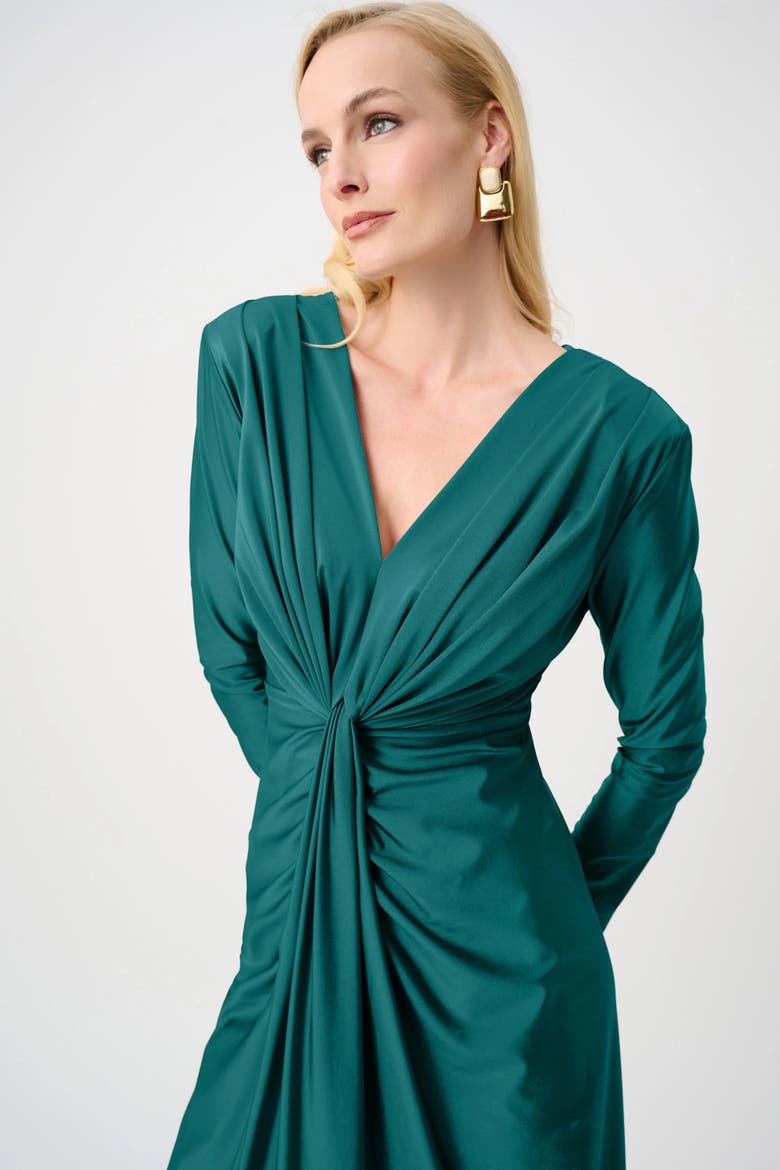 Satin Effect Knit Draped V-Neck Sheath Dress, Alternate, color, Opulent Green