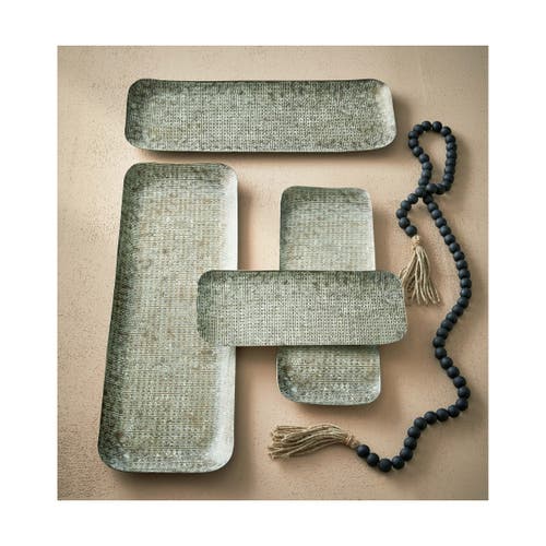 Tag Kashmir Embossed Rectangle Serving Trays Antique Brass Gold In Gray