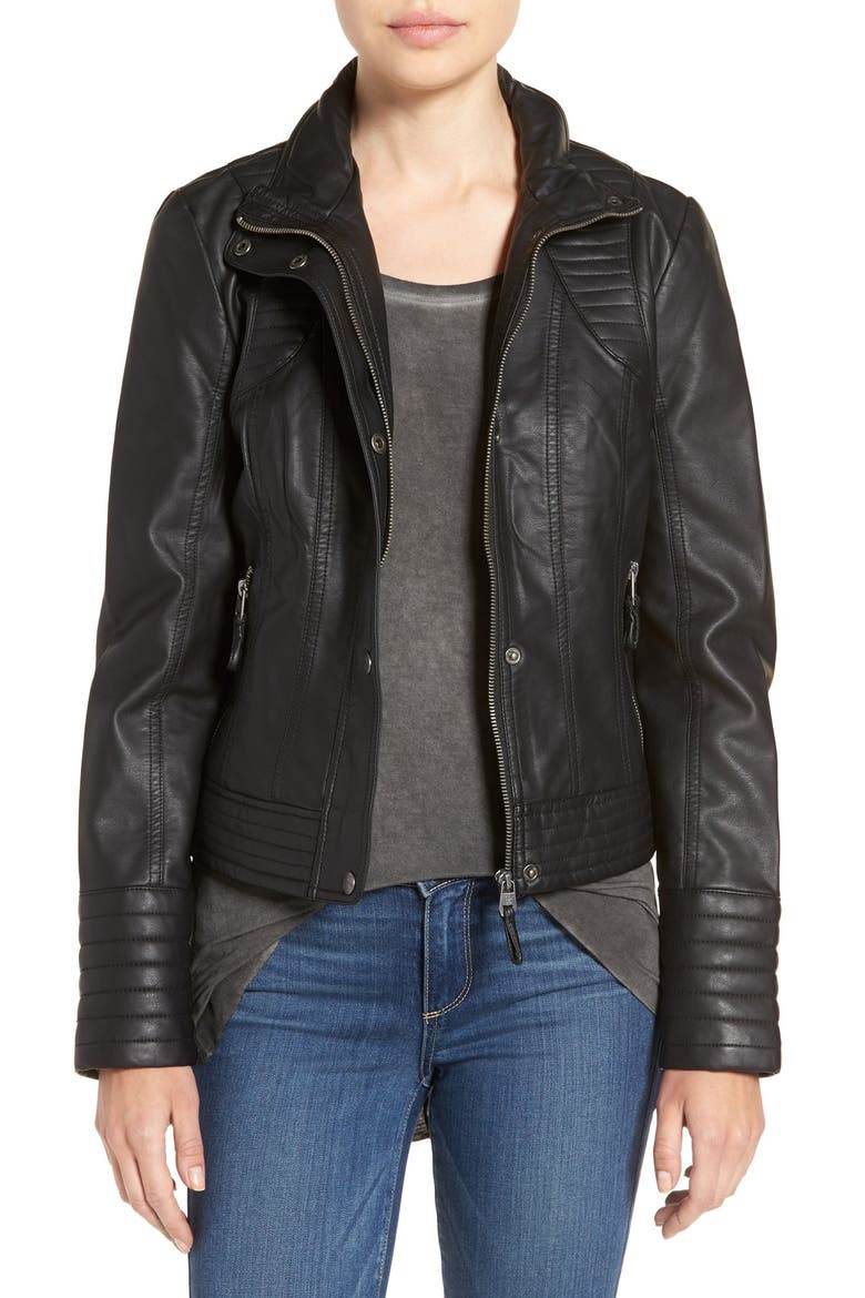 Quilted Faux Leather Jacket, Main, color, BLACK