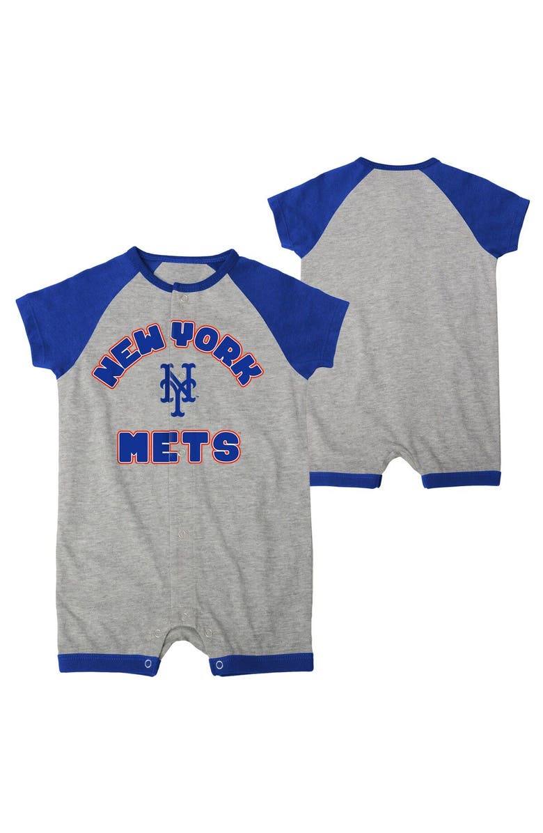 Outerstuff Infant  Heather Gray New York Mets Extra Base Hit Raglan Full-Snap Romper, Main, color, 