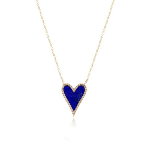 Lapis Diamond Halo Heart Necklace