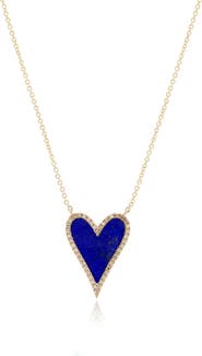 The Lovery Fine Jewelry Lapis Diamond Halo Heart Necklace