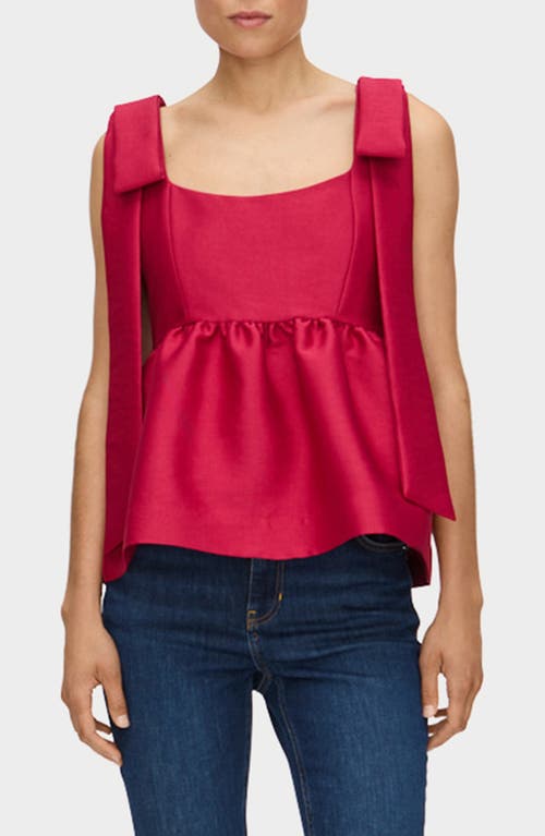 Aligne Alina Bow Strap Satin Peplum Top In Red
