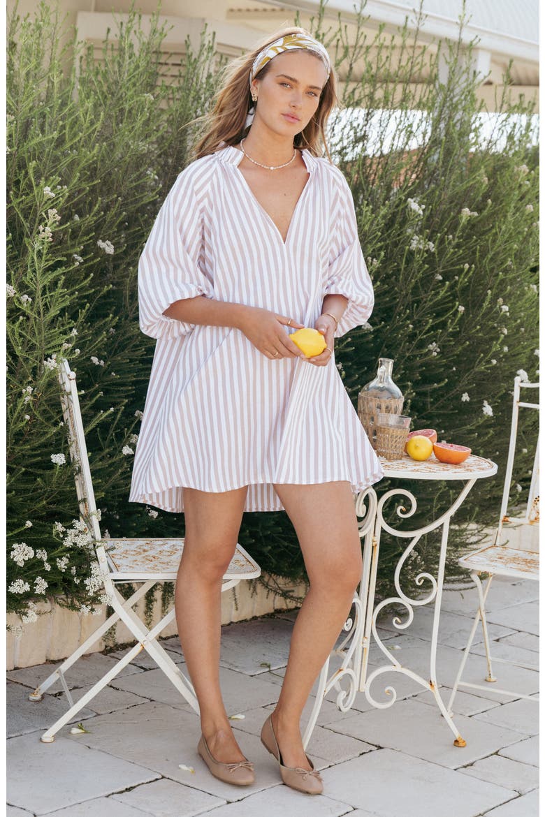 Doran Stripe Cotton Minidress, Alternate, color, BEIGE WHITE