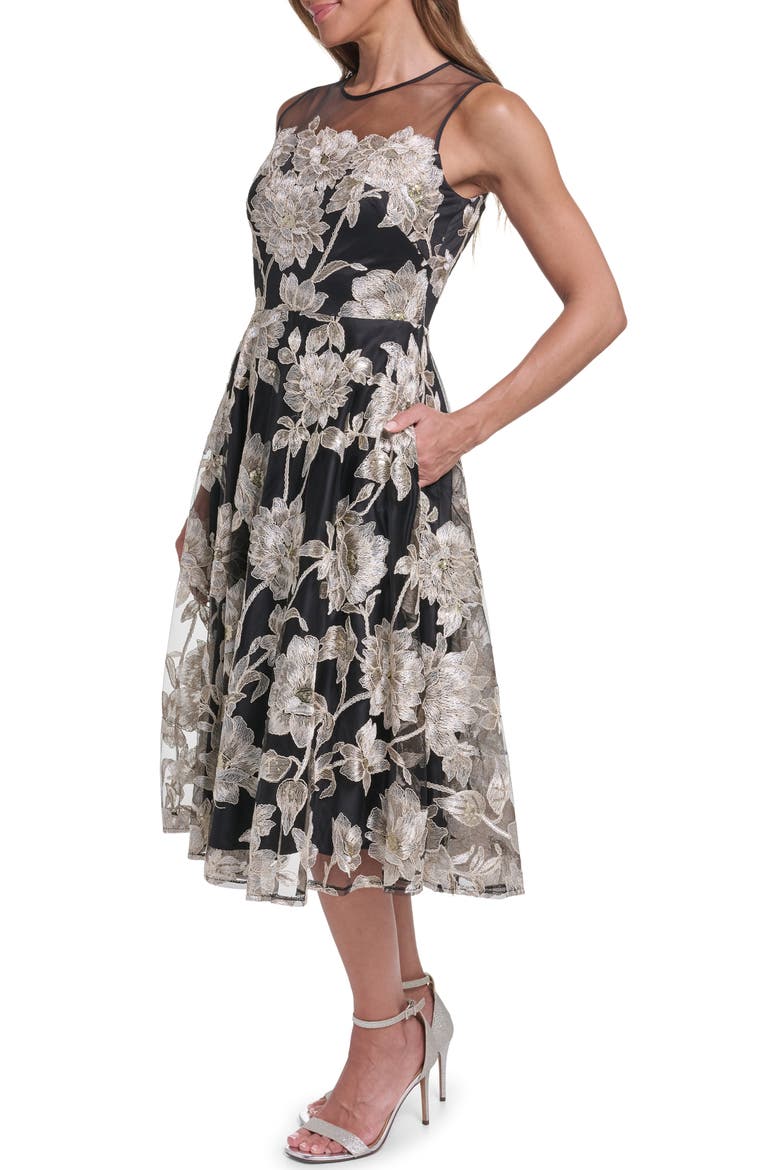 Lace Midi Dress, Alternate, color, BLACK CHAMPA