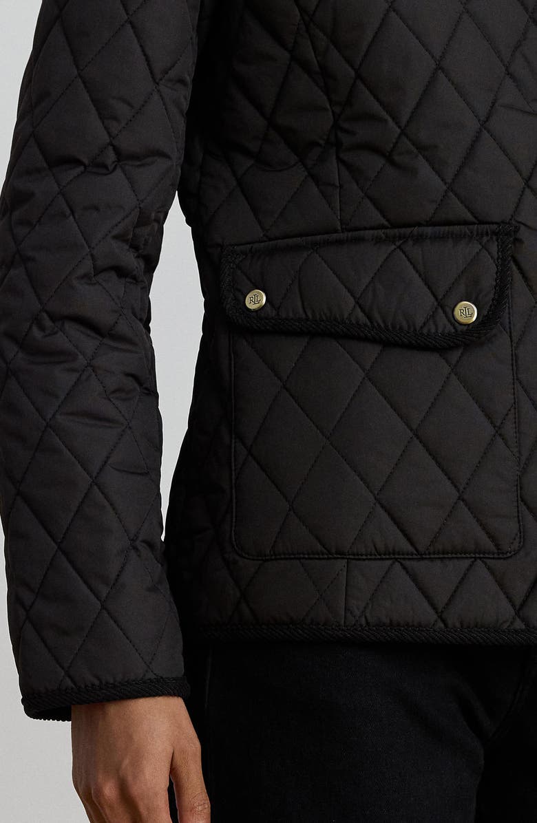 Lauren Ralph Lauren Quilted Faux Shearling Collar Jacket, Alternate, color, Black