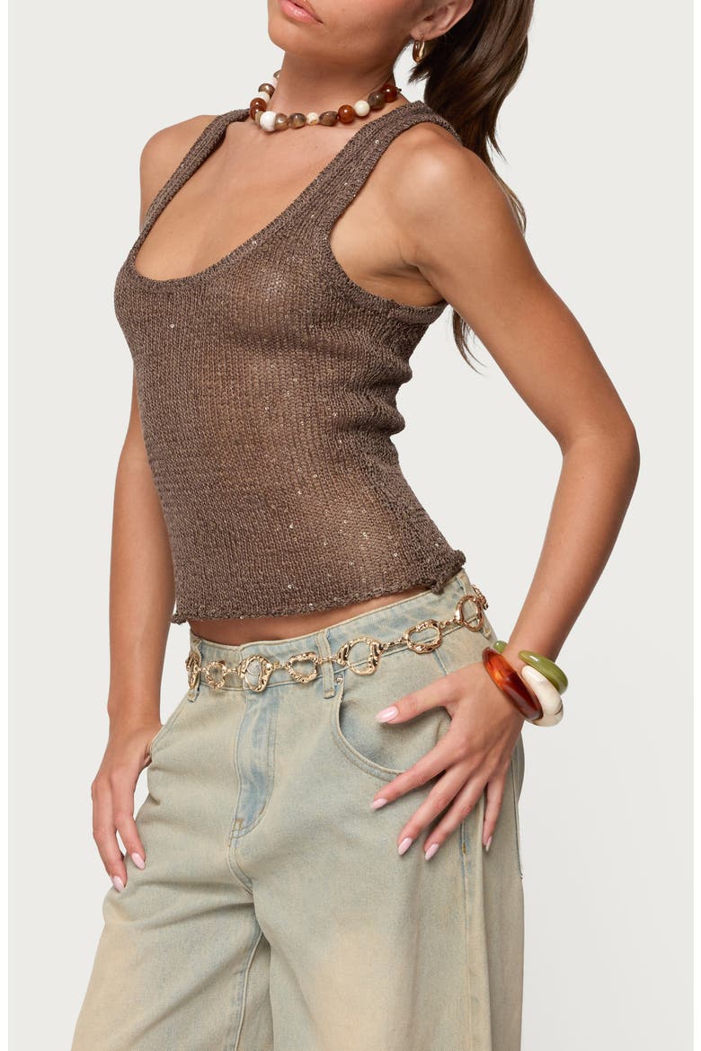 Eleora Sequin Knit Tank, Alternate, color, BROWN