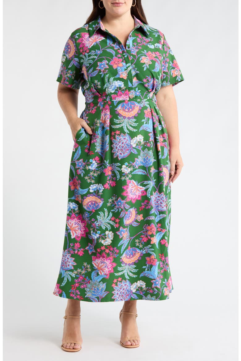 Elara Floral Marisy Collared Shirtdress, Main, color, EMERALD-MULTI