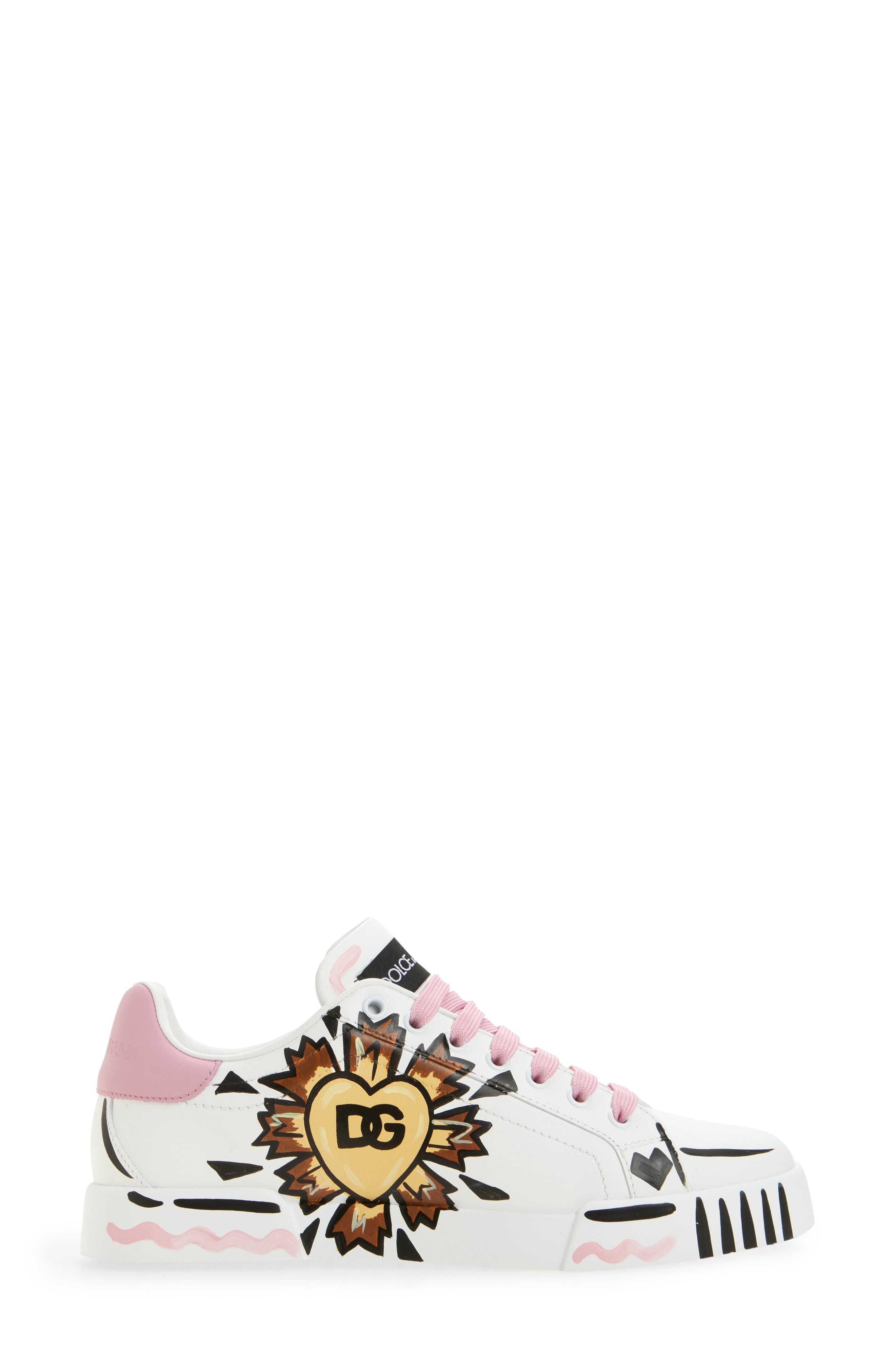 Dolce&Gabbana Portofino Light Strobel Sneaker, Alternate, color, Bianco/ Rosa Baby