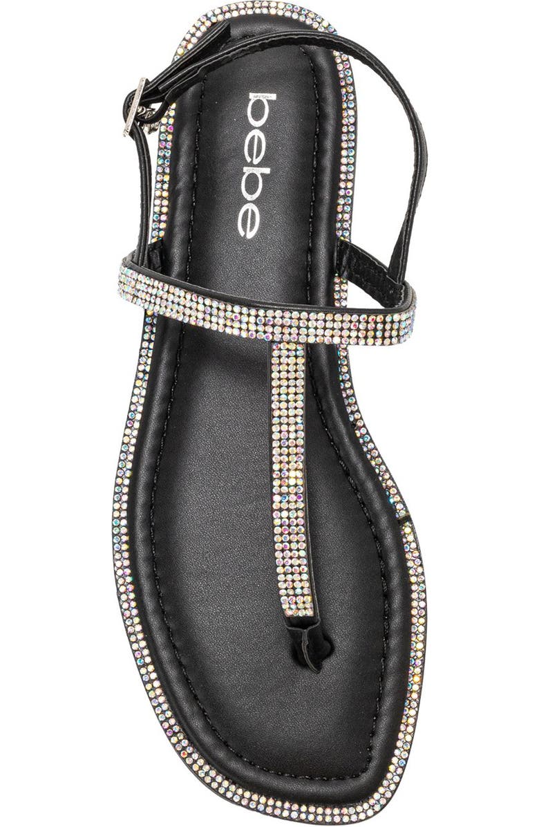 bebe Rhinestone T-Strap Sandal, Alternate, color, Black