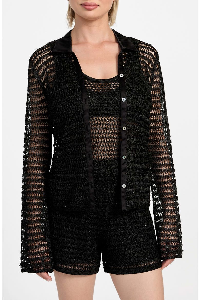 Bella Sequin Open Stitch Shirt, Main, color, JET BLACK MULTI