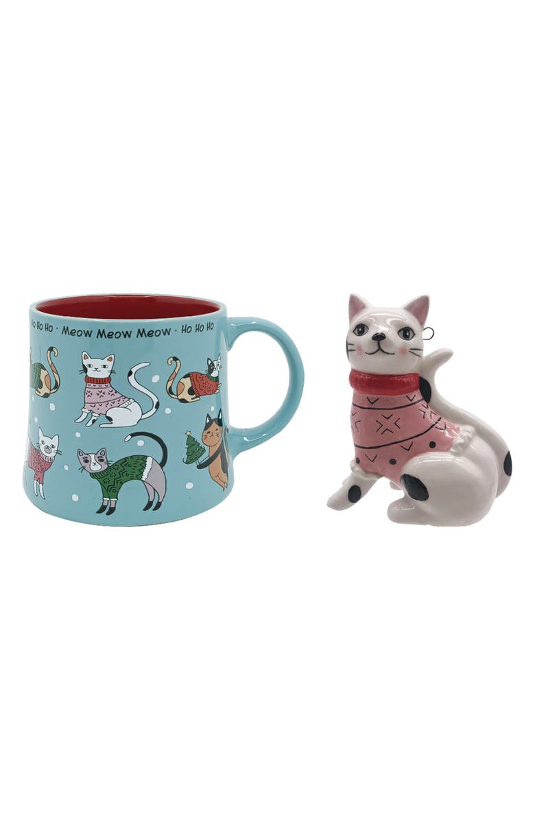 SPECTRUM Ho Ho Ho Meow Stoneware Mug & Ornament Set, Main, color, Multi