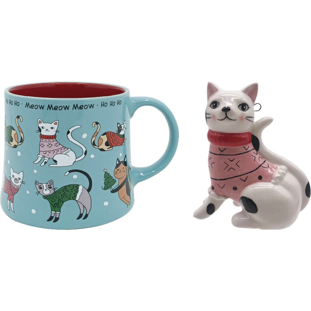 Spectrum Ho Ho Ho Meow Stoneware Mug & Ornament Set In Multi