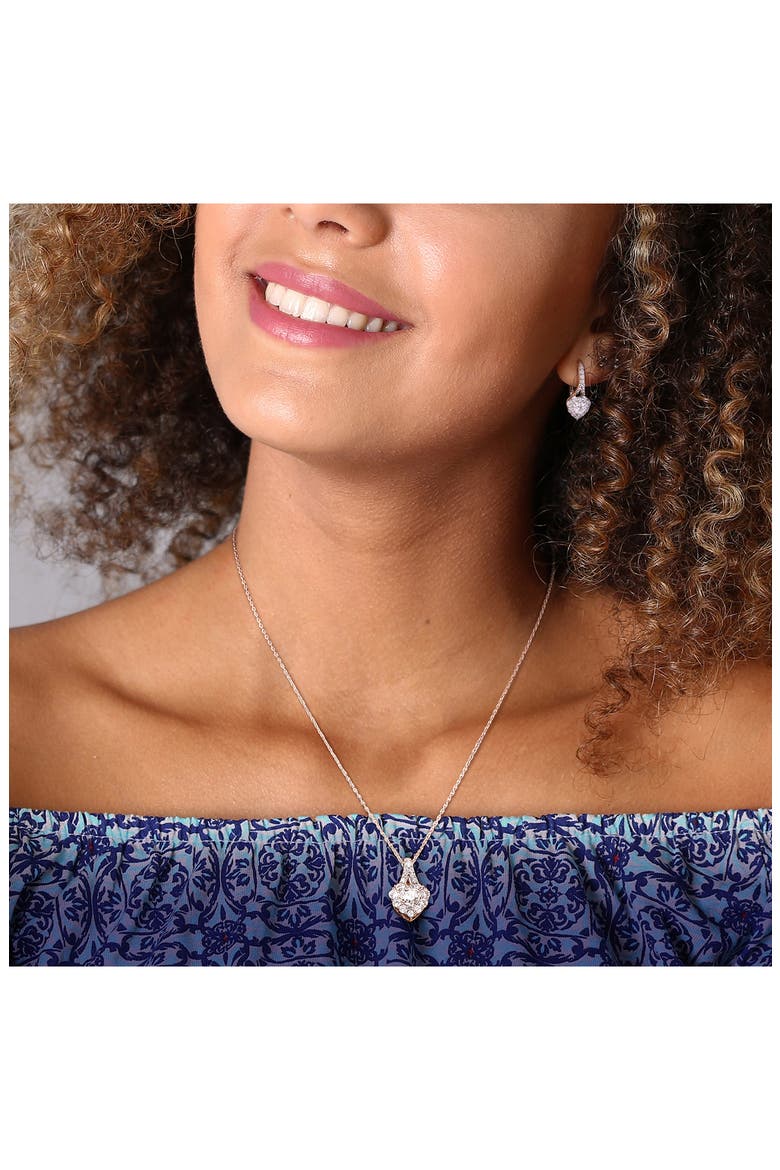 Lab Grown Moissanite Heart Halo Pendant Necklace & Earrings Set, Alternate, color, SILVER