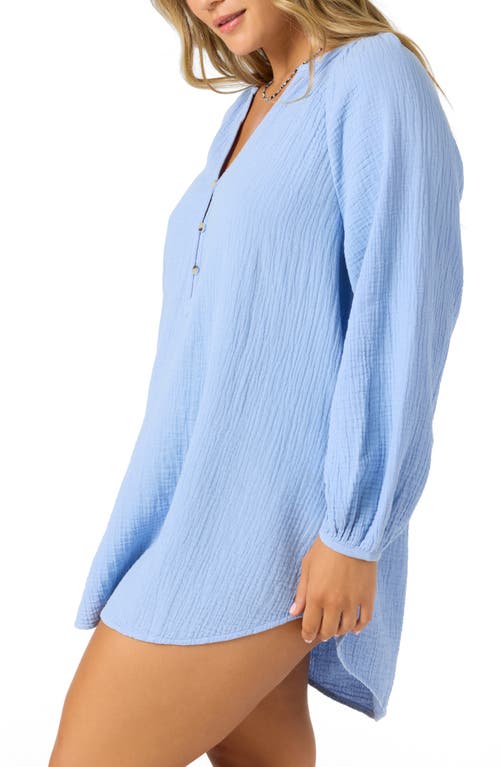 O'neill Krysten Long Sleeve Cotton Gauze Cover-up Tunic Minidress In Blue