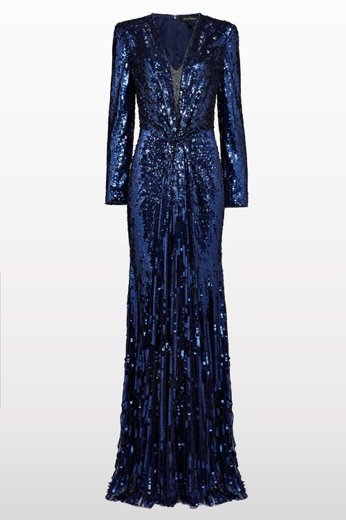 Jenny Packham Margot Sequin-embellished Evening Dress In Blue