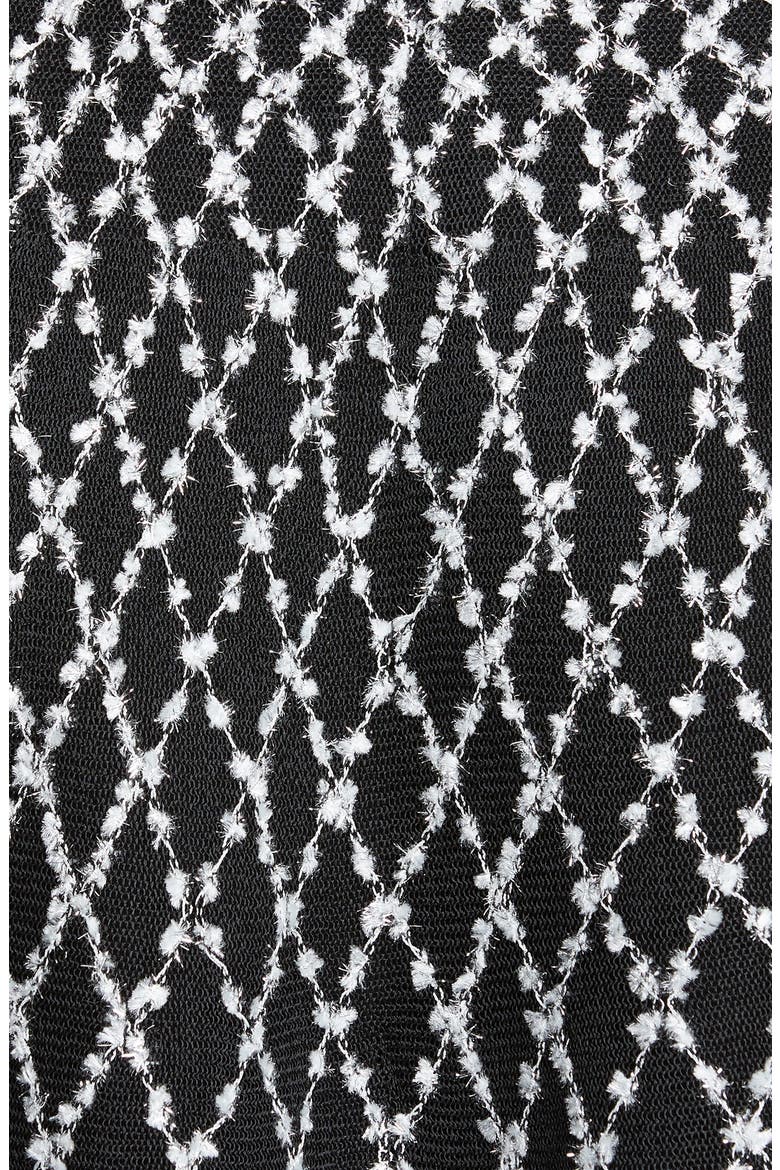 ST. JOHN Long Sleeve Diamond Knit Fit & Flare Midi Dress, Alternate, color, CAVIAR/ WHITE/ SILVER METALLIC
