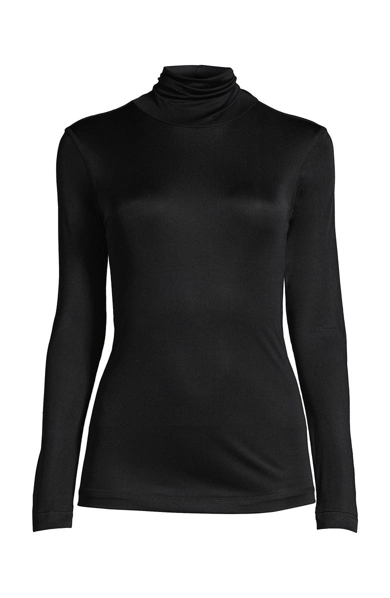 Lands' End Silk Interlock Turtleneck Long Underwear Top, Alternate, color, Black