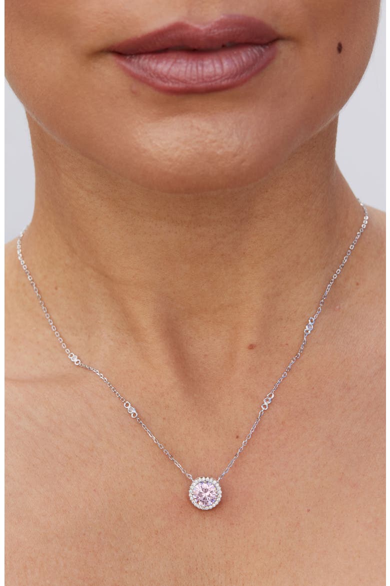 Brilliant Cubic Zirconia Halo Pendant Necklace, Alternate, color, FANCY PINK