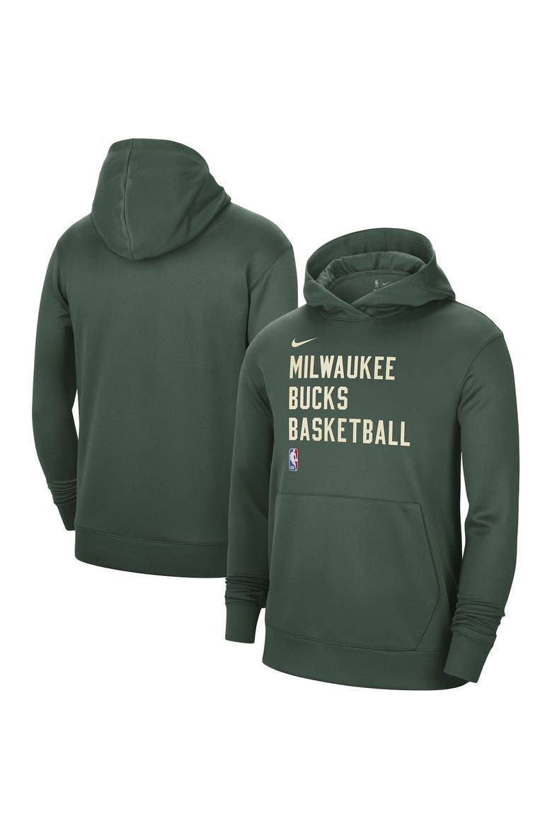 Unisex Nike Hunter Green Milwaukee Bucks 2023/24 Performance Spotlight On-Court Practice Pullover Hoodie, Main, color, Hunter Green