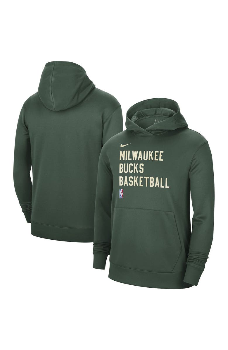 Nike Unisex Nike Hunter Green Milwaukee Bucks 2023/24 Performance Spotlight On-Court Practice Pullover Hoodie, Main, color, Hunter Green