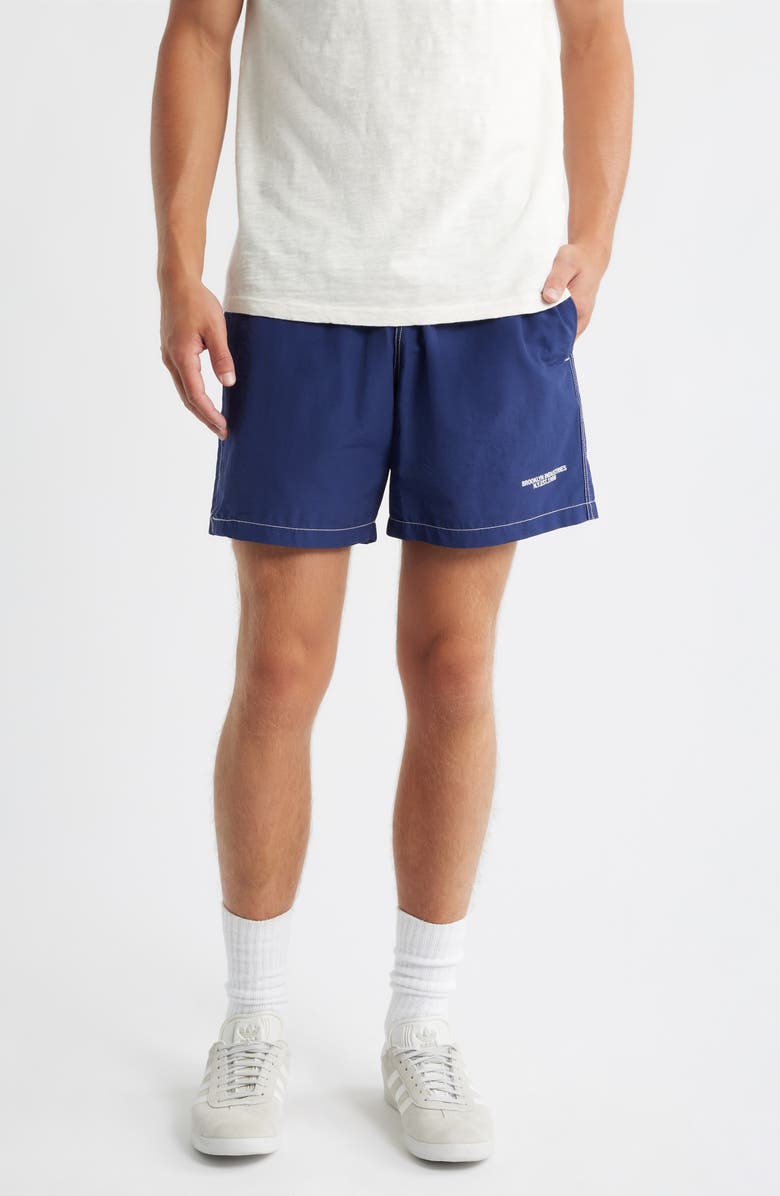 Brooklyn Industries Elastic Waist Cotton & Nylon Shorts, Main, color, Medieval Blue