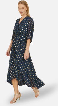 Yumi Foil Print Wrap Over Dress