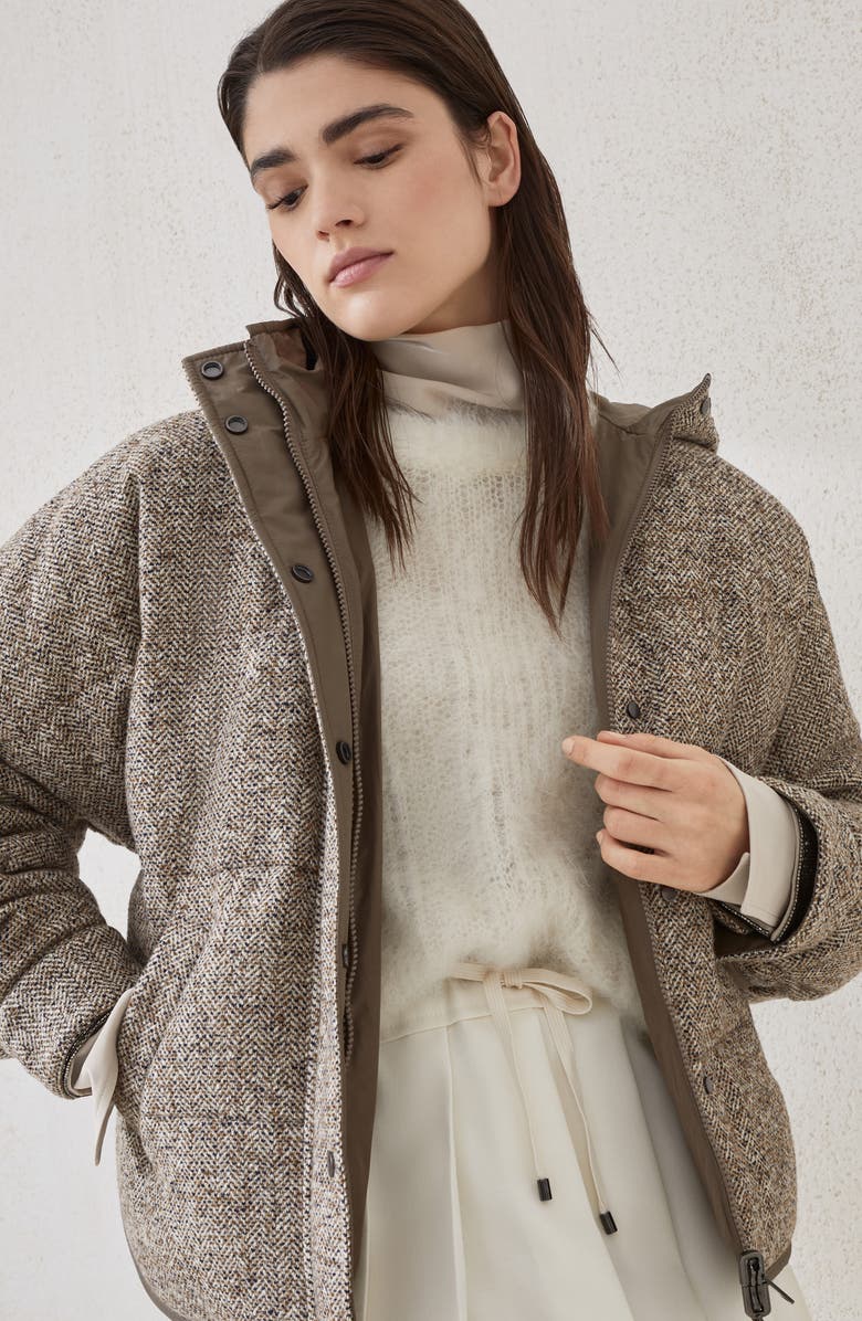 Brunello Cucinelli Flecked chevron down jacket, Alternate, color, Rope